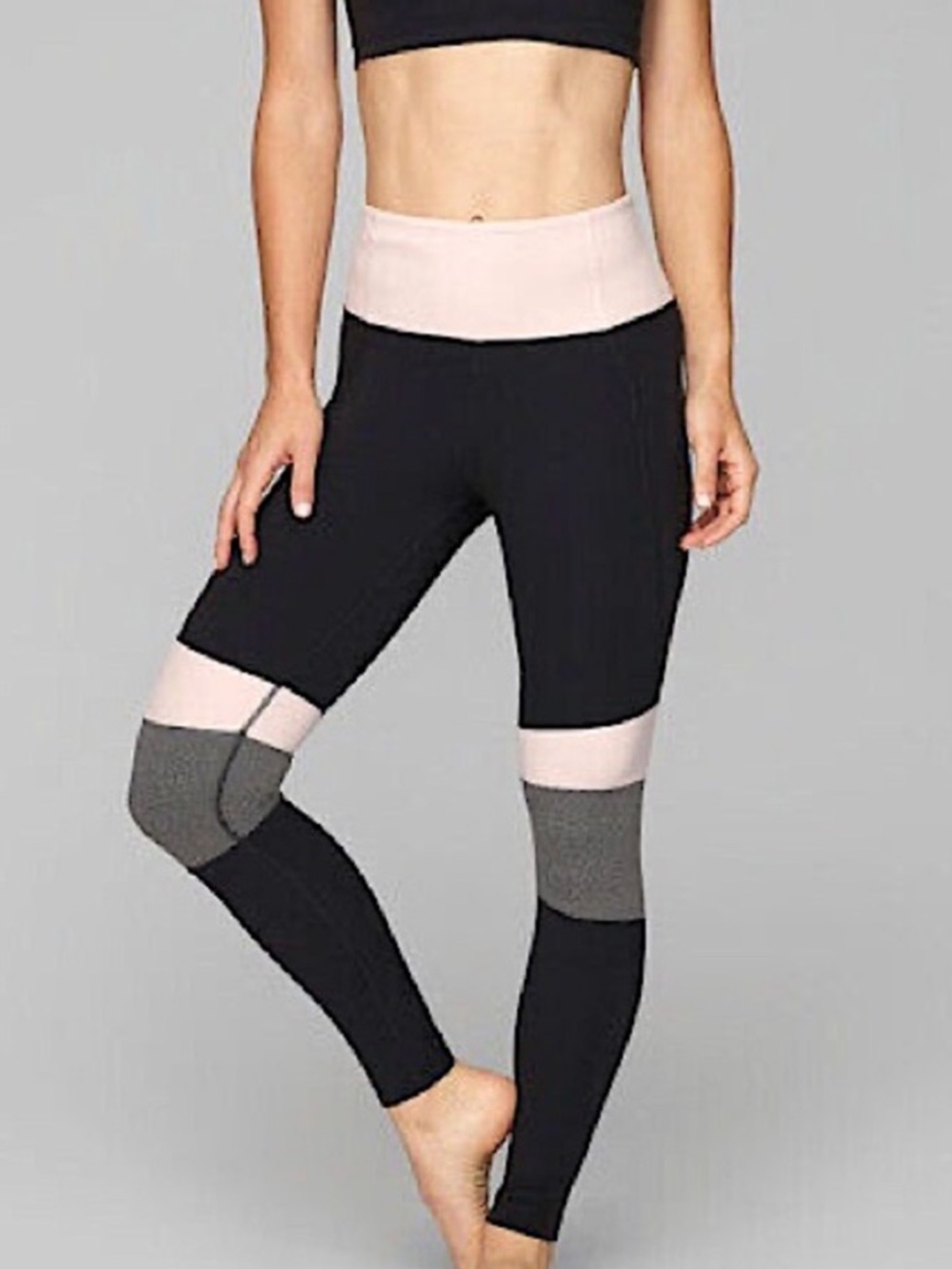 🩷ATHLETA MODBLOCK PINK BLACK SALUTATION TIGHTS LEGGINGS HIGH RISE SIZE SMALL